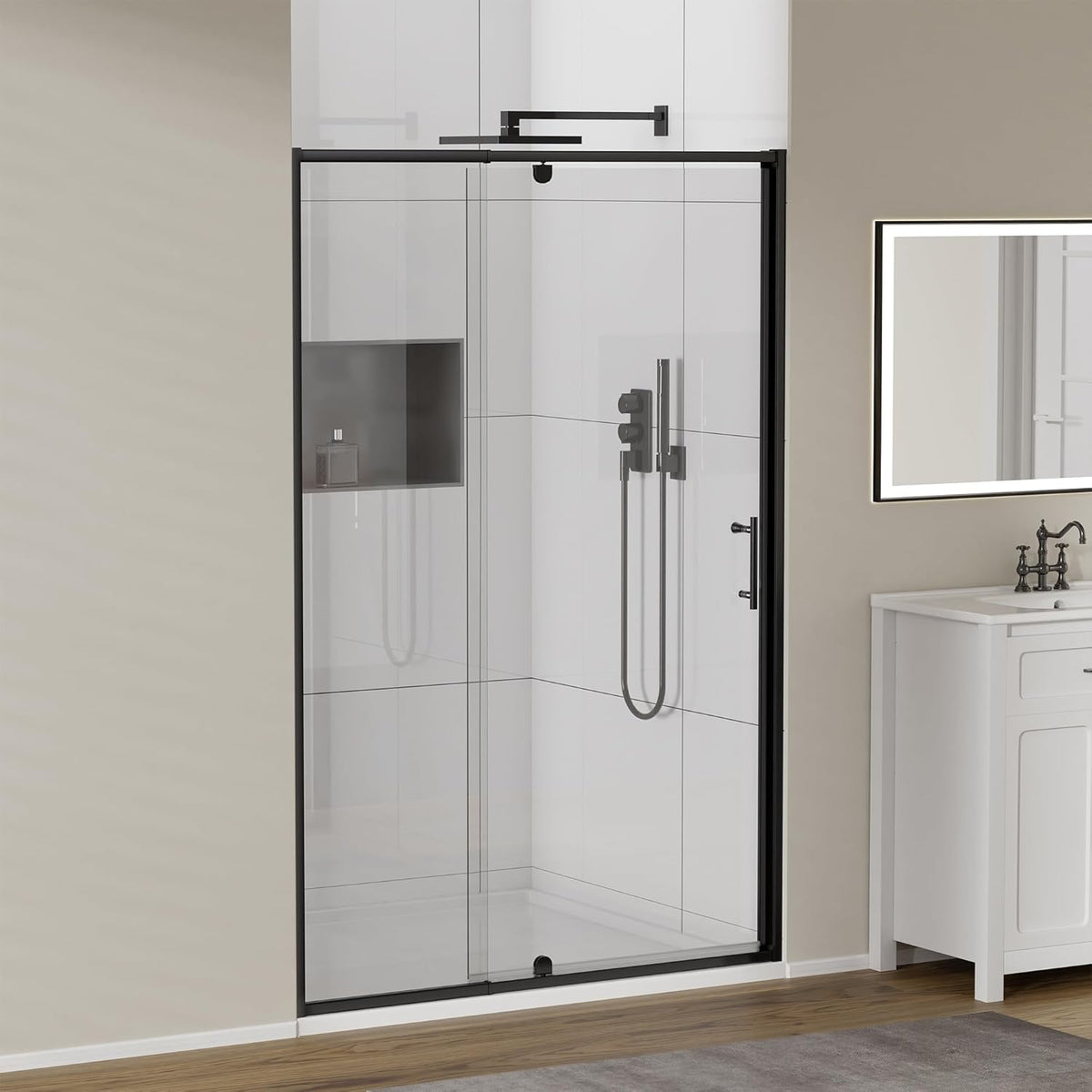 CALYZ Pivot Glass Shower Door 38-42"W x 71"H Matt Black