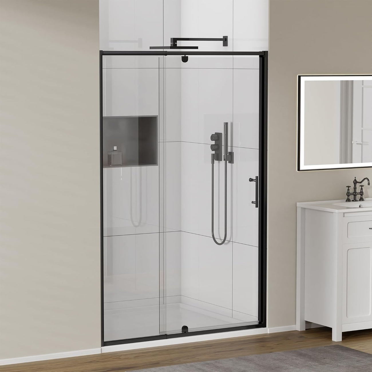CALYZ Pivot Glass Shower Door 38-42"W x 71"H Matt Black