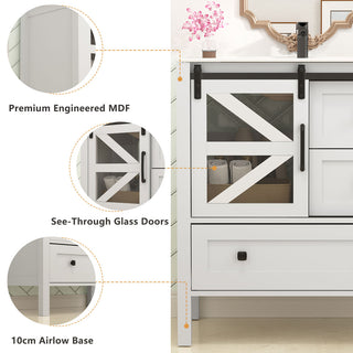 Sigsoul 30 Inch Farmhouse Bath Vanity White | Barn Door Single Hole Sink