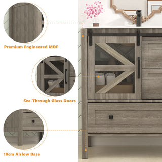 Sigsoul 30 Inch Farmhouse Bath Vanity Wood | Barn Door Single Hole Sink