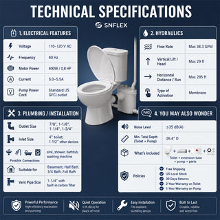 Technical specifications of simple project upflush toilet