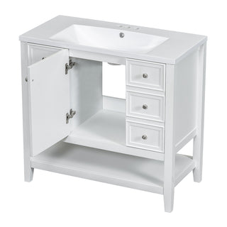 Sigsoul 36 Inch Bathroom Vanity White | 3 Drawers 1 Door 1 Shelf