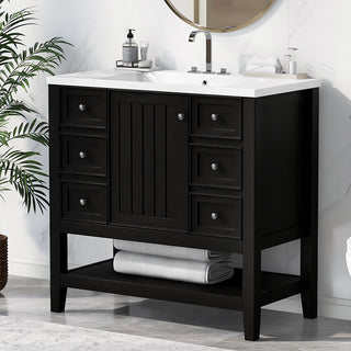 Sigsoul 36 Inch Bathroom Vanity Black | 3 Drawers 1 Door 1 Shelf