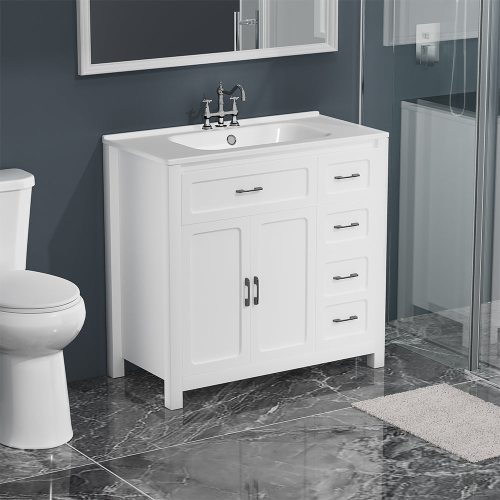 36 Inch Bathroom Vanity, Curved Corners Single Undermount Sink With Cabinet
