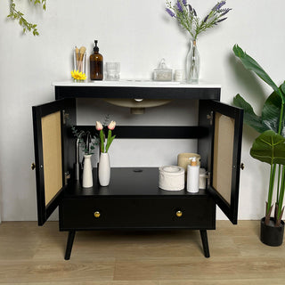 Sigsoul 30 Inch Rattan Bathroom Vanity | Black