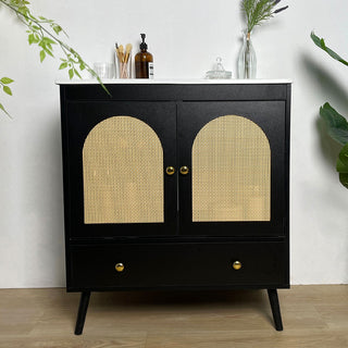 Sigsoul 30 Inch Rattan Bathroom Vanity | Black