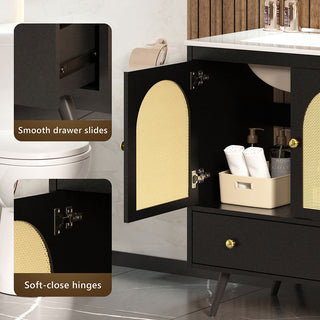 Sigsoul 30 Inch Rattan Bathroom Vanity | Black