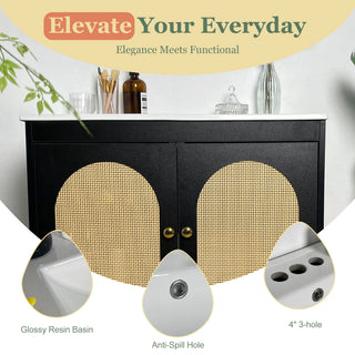 Sigsoul 30 Inch Rattan Bathroom Vanity | Black