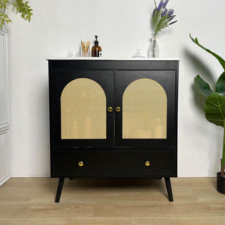 Sigsoul 30 Inch Rattan Bathroom Vanity | Black