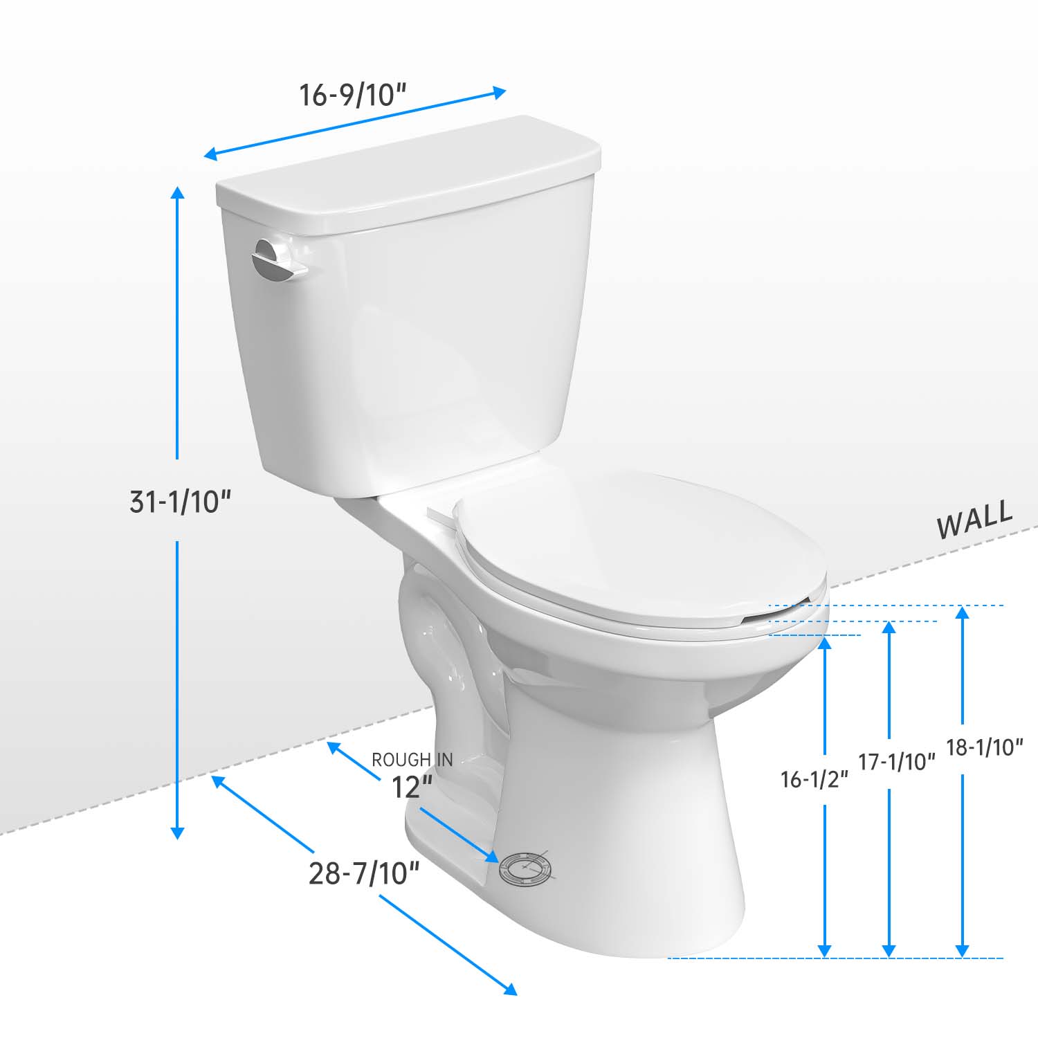 dimensions of a tall toilet with a 12