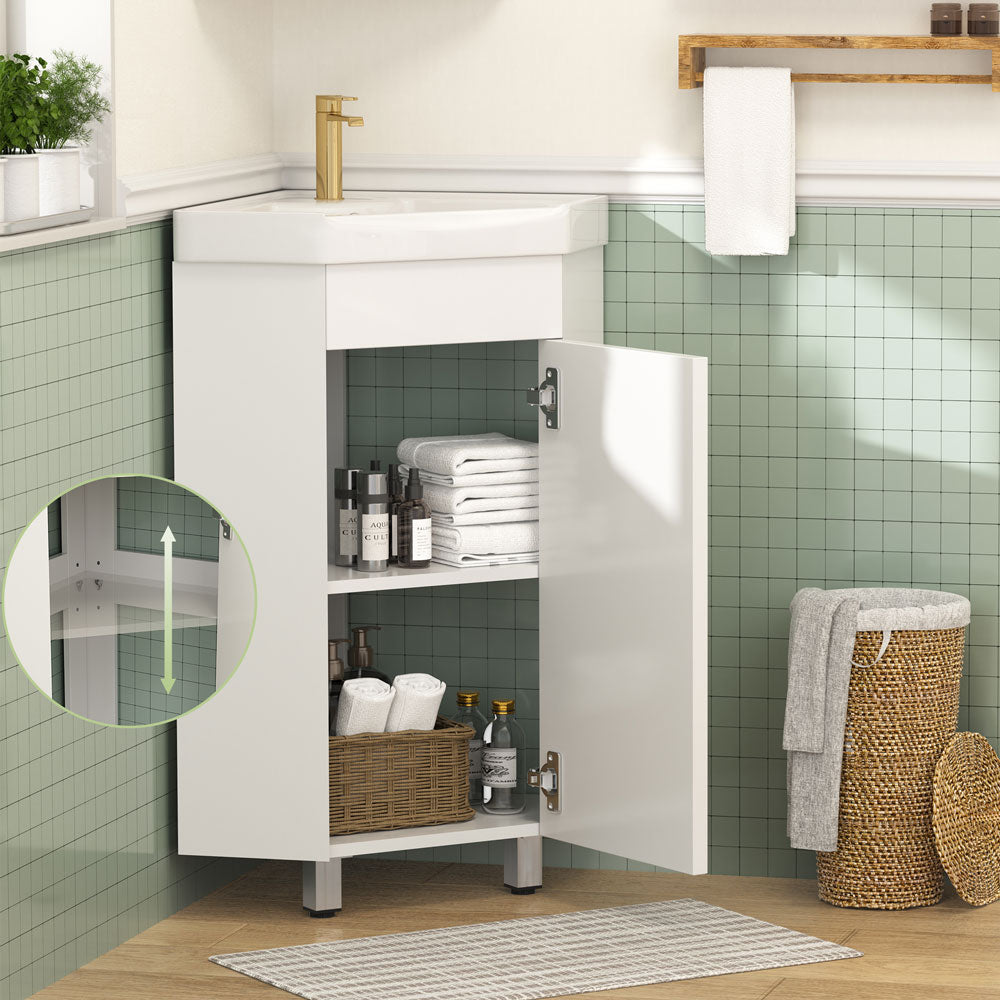 Sigsoul 17 Inch White Corner Bathroom Vanity with Sink