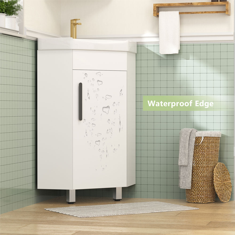 Sigsoul 17 Inch White Corner Bathroom Vanity with Sink