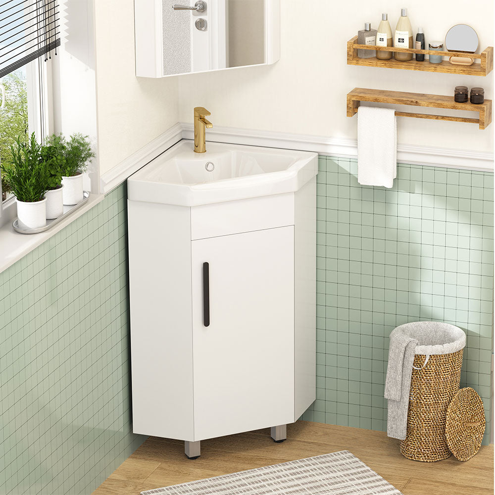 Sigsoul 17 Inch White Corner Bathroom Vanity with Sink