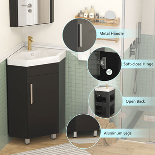Sigsoul 17 Inch Black Corner Bathroom Vanity with Sink