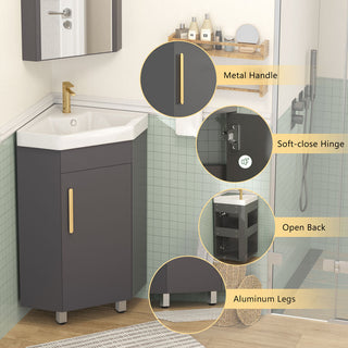 Sigsoul 17 Inch Gray Corner Bathroom Vanity with Sink
