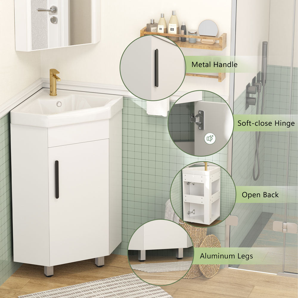 Sigsoul 17 Inch White Corner Bathroom Vanity with Sink