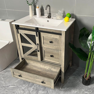 Sigsoul 30 inch Farmhouse Bathroom Vanity | Sliding Barn Door