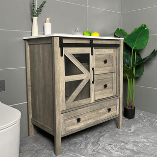Sigsoul 30 inch Farmhouse Bathroom Vanity | Sliding Barn Door