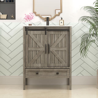Sigsoul 24 Inch Farmhouse Bathroom Vanity Wood | Barn Door Single Hole Sink
