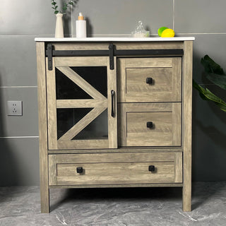 Sigsoul 30 inch Farmhouse Bathroom Vanity | Sliding Barn Door