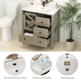 Sigsoul 30 Inch Farmhouse Bath Vanity Wood | Barn Door Single Hole Sink