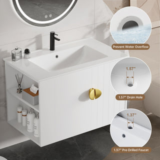 Sigsoul 30 inch Floating Bathroom Vanity | Left-Side Open Shelving