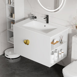 Sigsoul 30 inch Floating Bathroom Vanity | Right-Side Open Shelving