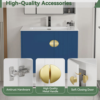24 inch floating sink cabinet blue