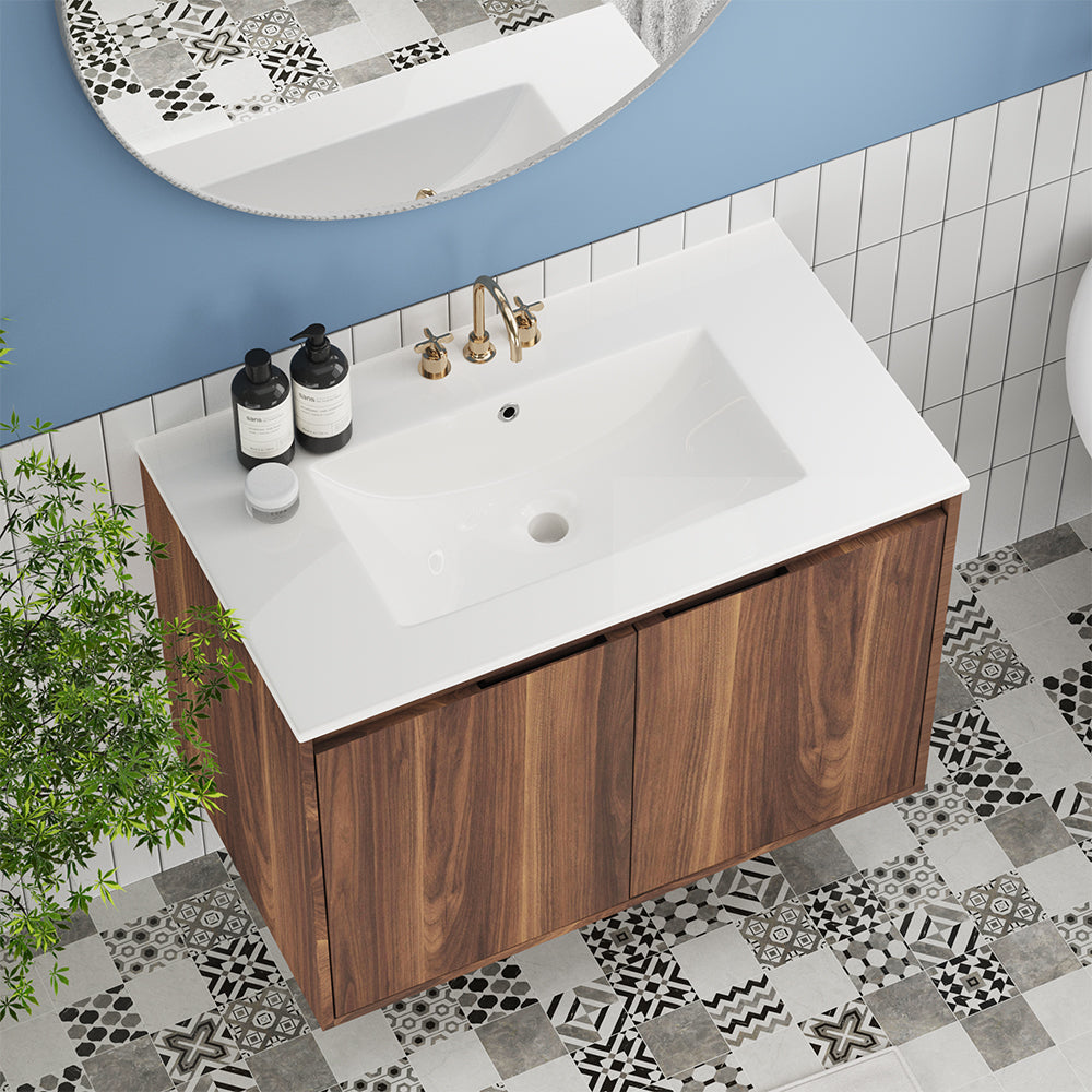 Sigsoul 30 inch Floating Wood Bathroom Vanity with Sharp Corner Sink