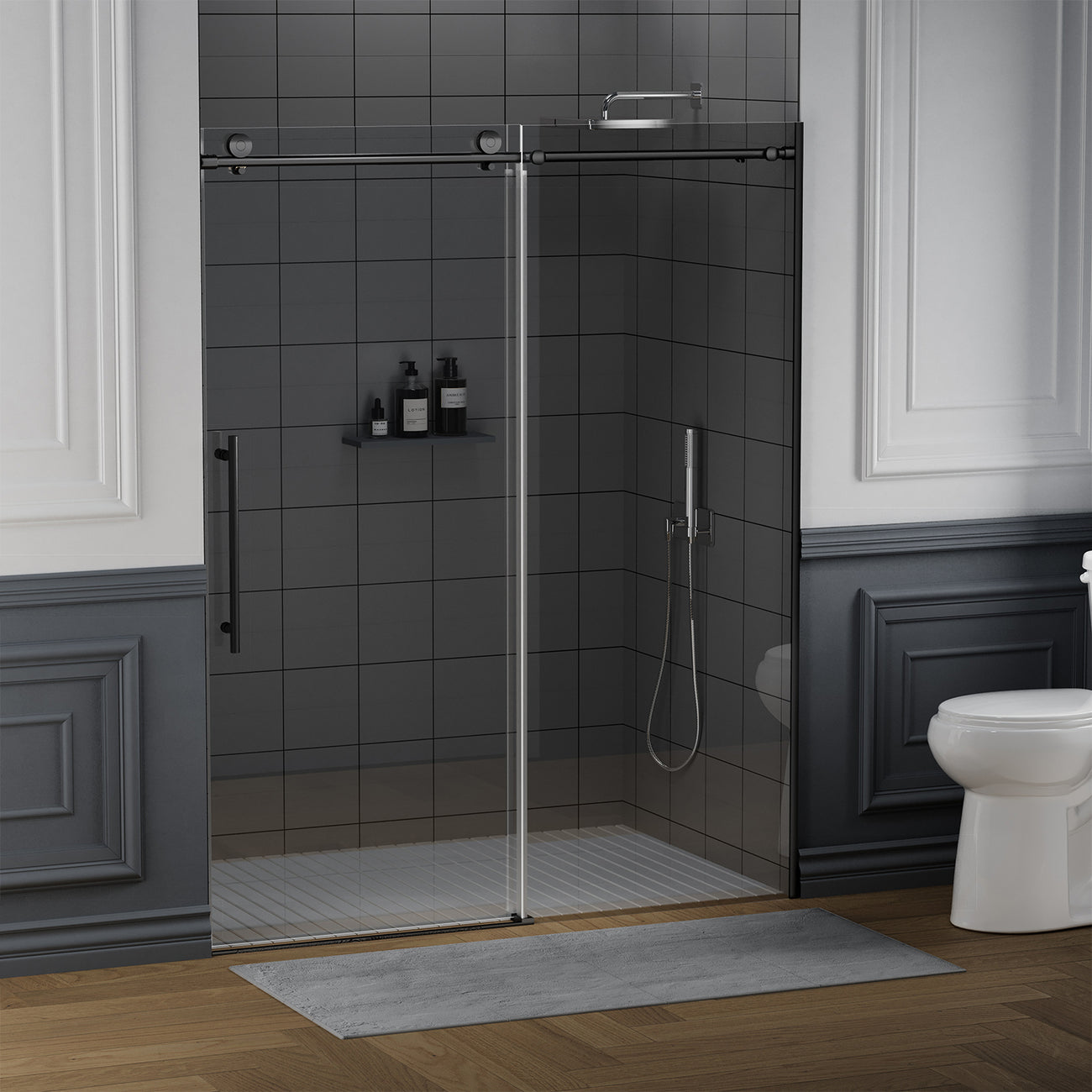 CALYZ Frameless Shower Door / Single Sliding 56-60"W Matte Black