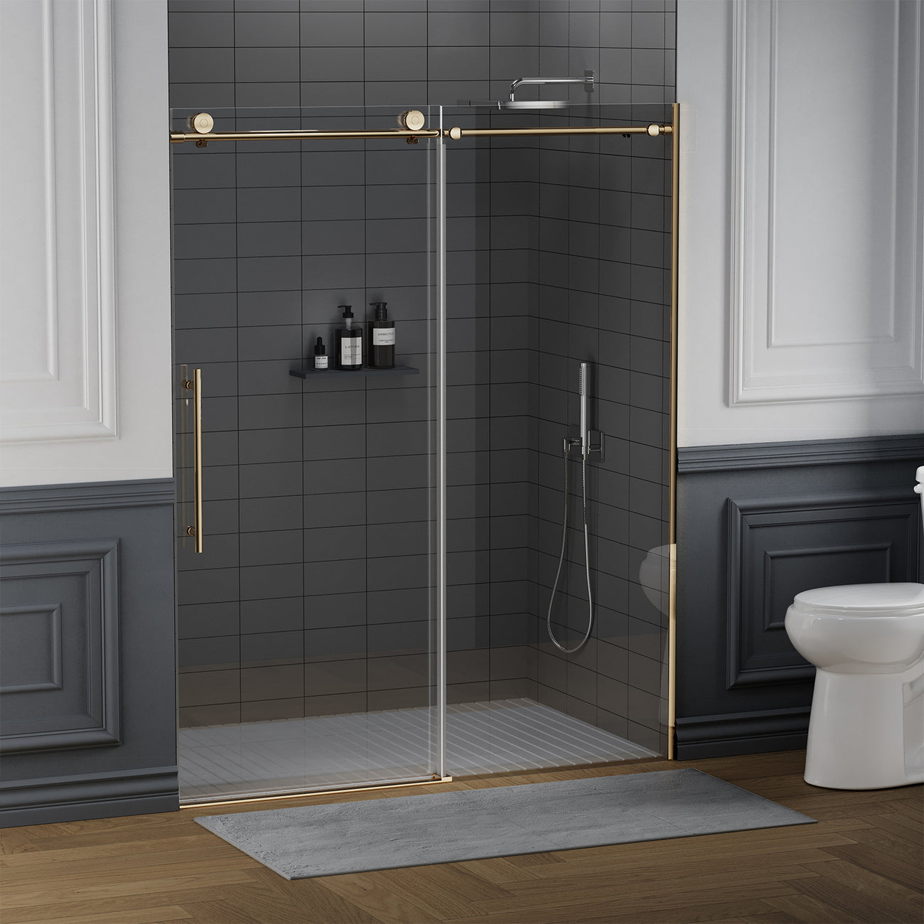 CALYZ Frameless Shower Door / Single Sliding 56-60"W Brushed Gold
