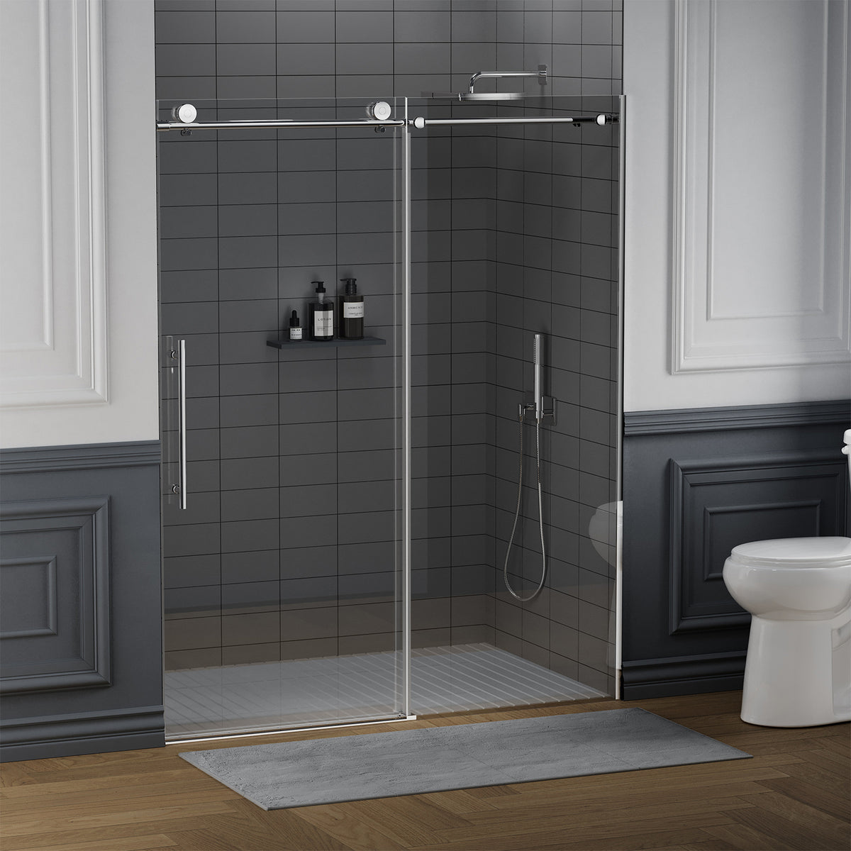 CALYZ Frameless Shower Door / Single Sliding 56-60"W Brushed Nickel