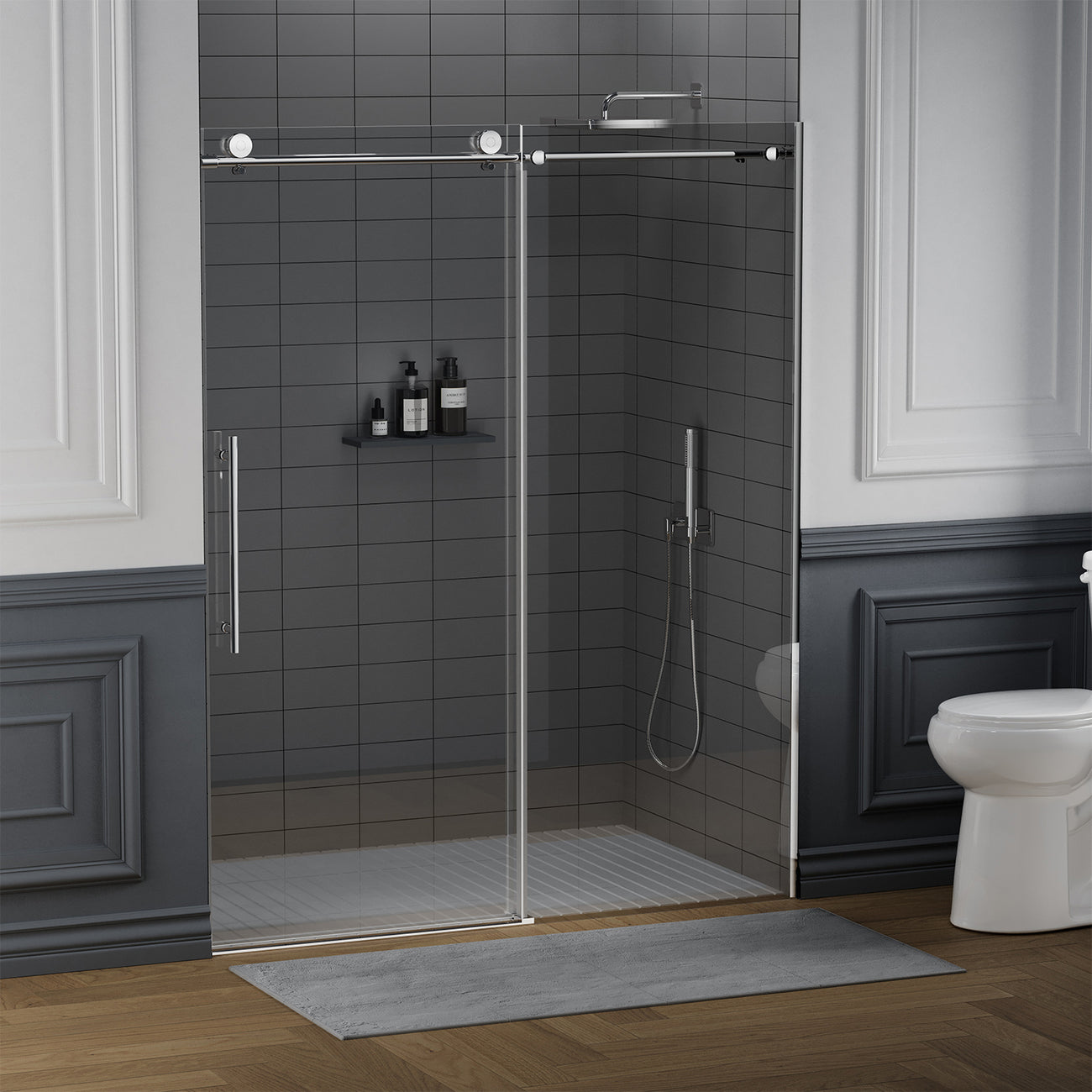CALYZ Frameless Shower Door / Single Sliding 56-60"W Brushed Nickel