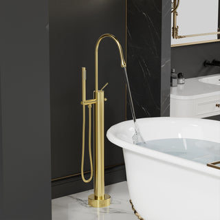 SpaSyra Free Standing Bath Tub Faucet with Hand Shower | Brushed Brass