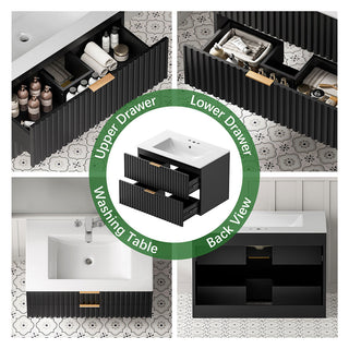 Sigsoul 30 Inch Floating Vanity | Black Modern Line Bathroom Cabinet