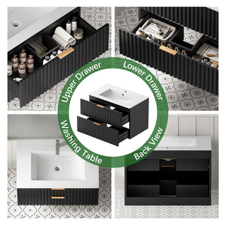 Sigsoul 30 Inch Floating Vanity | Black Modern Line Bathroom Cabinet