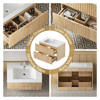 Sigsoul 30 Inch Floating Vanity | Oak Modern Line Bathroom Cabinet