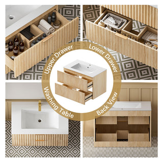 Sigsoul 30 Inch Floating Vanity | Oak Modern Line Bathroom Cabinet