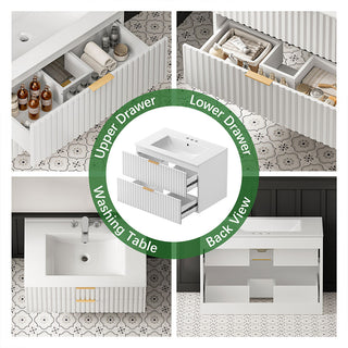 Sigsoul 30 Inch Floating Vanity | White Modern Line Bathroom Cabinet