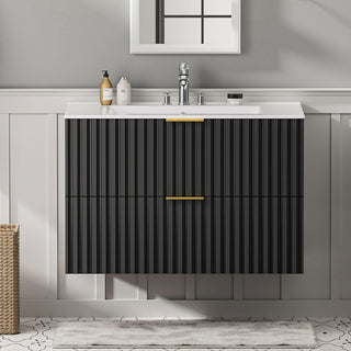 Sigsoul 30 Inch Floating Vanity | Black Modern Line Bathroom Cabinet