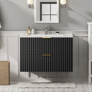 Sigsoul 30 Inch Floating Vanity | Black Modern Line Bathroom Cabinet