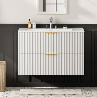 Sigsoul 30 Inch Floating Vanity | White Modern Line Bathroom Cabinet