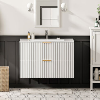 Sigsoul 30 Inch Floating Vanity | White Modern Line Bathroom Cabinet