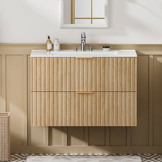 Sigsoul 30 Inch Floating Vanity | Oak Modern Line Bathroom Cabinet