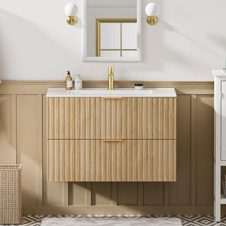 Sigsoul 30 Inch Floating Vanity | Oak Modern Line Bathroom Cabinet