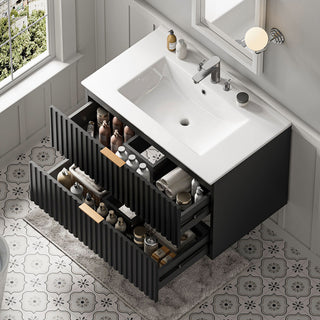 Sigsoul 30 Inch Floating Vanity | Black Modern Line Bathroom Cabinet