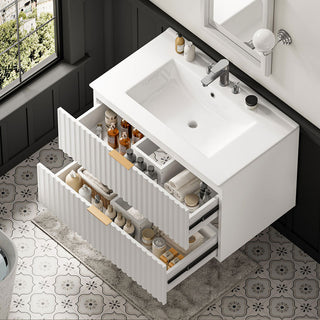 Sigsoul 30 Inch Floating Vanity | White Modern Line Bathroom Cabinet