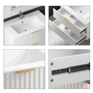 Sigsoul 30 Inch Floating Vanity | White Modern Line Bathroom Cabinet