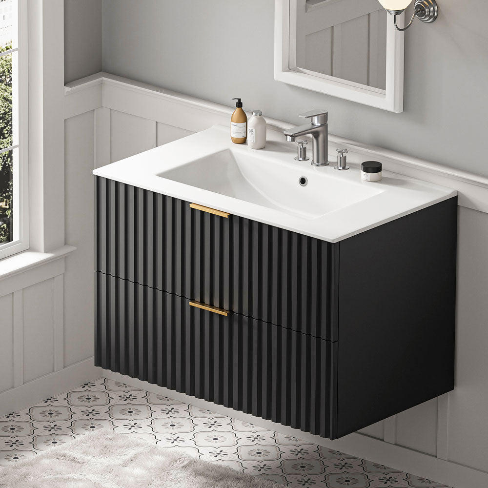 Sigsoul 30 Inch Floating Vanity | Black Modern Line Bathroom Cabinet