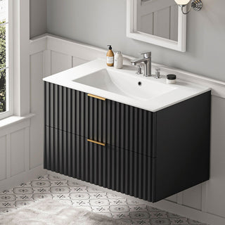 Sigsoul 30 Inch Floating Vanity | Black Modern Line Bathroom Cabinet